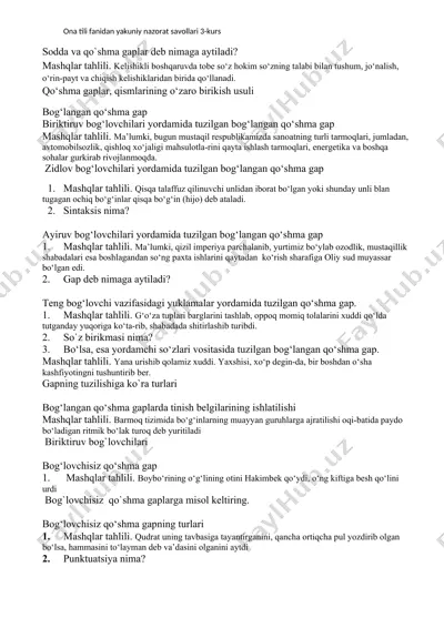 ona tili fanidan yakuniy nazorat savollari 3-kurs — DOCX