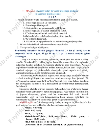 kurash turlari bo’yicha musobaqa qoidalari va hakamlik qilish asoslari — DOCX