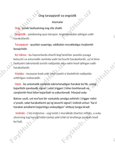 ong taraqqiyoti va ongsizlik — DOCX