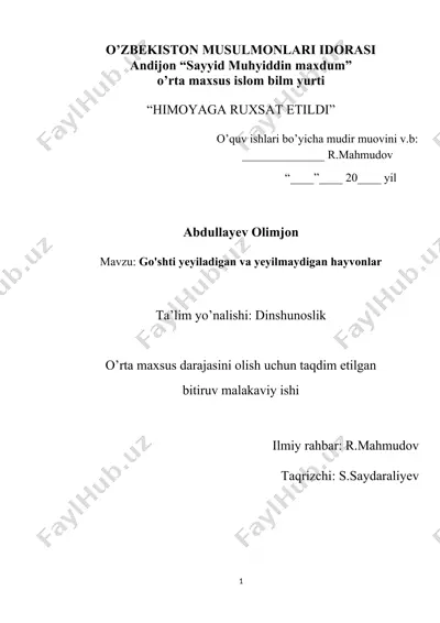 go'shti yeyiladigan va yeyilmaydigan hayvonlar — DOCX