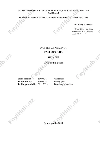ona tili va adabiyot fani bo‘yicha sillabus — DOCX