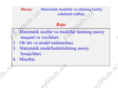 matematik modellar va ularning kasbiy sohalarda tadbiqi — PPTX
