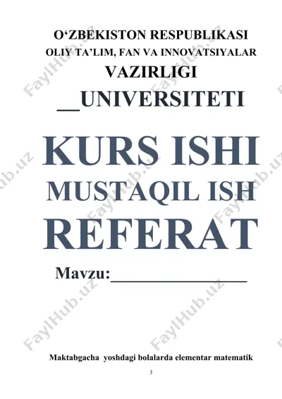 maktabgacha yoshdagi bolalarda elementar matematik tasavvurlarni shakllantirish metodikasi — DOCX