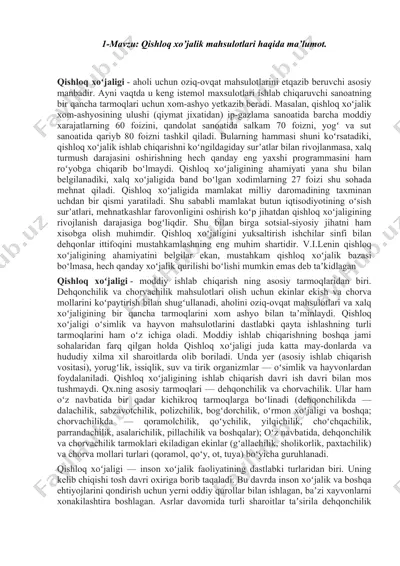 qishloq xo‘jalik mahsulotlari haqida taqdimot — DOCX