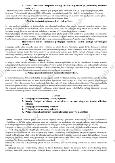 pedagogik mahorat, qobiliyat va innovatsion faoliyat taqdimoti — DOCX