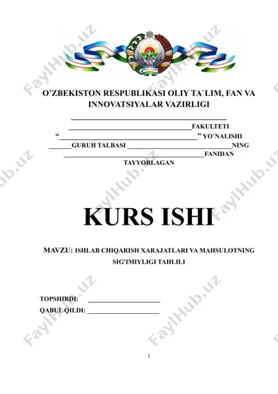 ishlab chiqarish xarajatlari va mahsulotning sig’imiyligi tahlili — DOCX