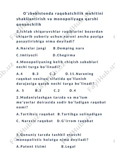 o’zbekistonda raqobatchilik muhitini shakllantirish va monopoliyaga qarshi qonunchilik — DOCX