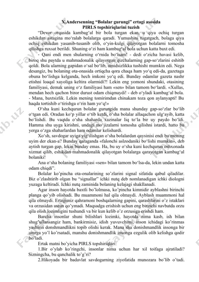 pirls topshiriqlari x.andersenning “bolalar gurungi” ertagi asosida — DOCX