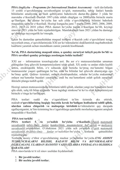 pisa (programme for international student assessment) dasturi — DOCX