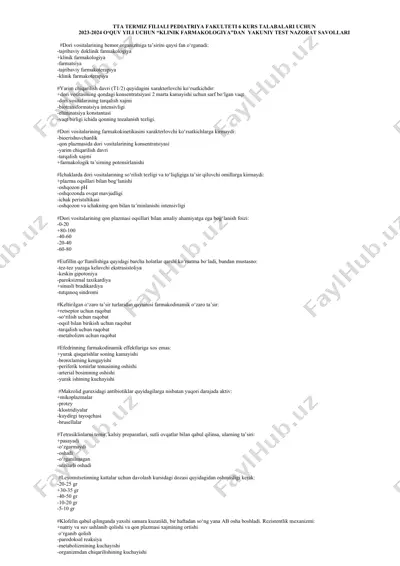 klinik farmakologiya yakuniy test nazorat savollari — DOCX