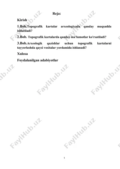 topografik xaritalar va ularning arxeologiyada qo‘llanilishi haqida taqdimot — DOCX