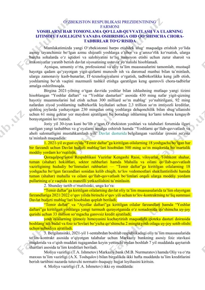 yoshlar biznes maktabi va startaplar qo‘llab-quvvatlash dasturi — DOCX