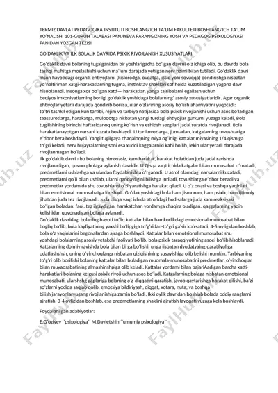 yosh va pedagog psixologiyasi fanidan tezis — DOCX