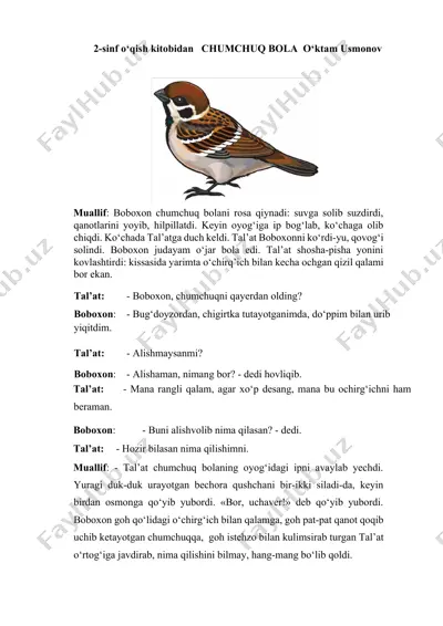 2-sinf o‘quv kitobi «chumchuq bola» (o‘ktam usmonov hikoyasi) — DOCX
