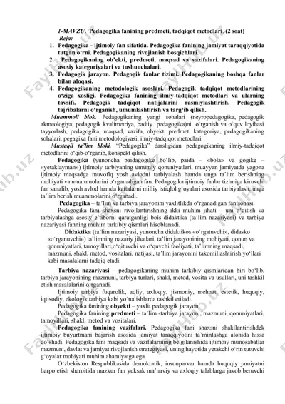 pedagogika fanining predmeti, tadqiqot metodlari — DOCX