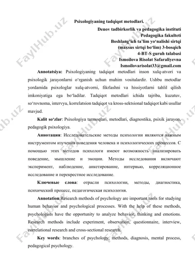 psixologiyaning tadqiqot metodlari — DOCX