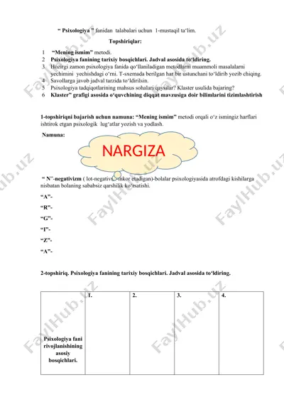 psixologiya fanidan mustaqil ta'lim topshiriqlari — DOCX