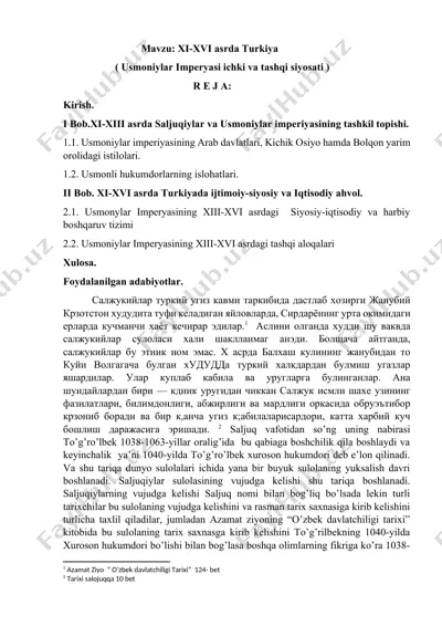 xi-xvi asrda turkiya (usmoniylar imperyasi ichki va tashqi siyosati) — DOCX