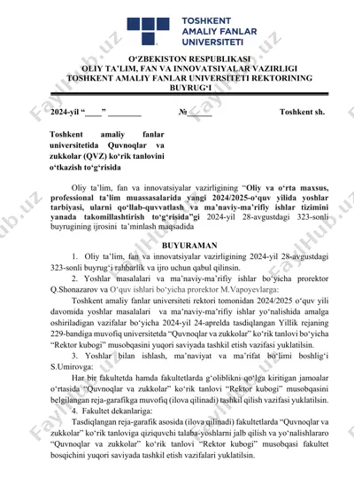 quvnoqlar va zukkolar ko‘rik tanlovi “rektor kubogi” musobqasi — DOCX
