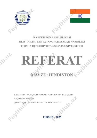 hindiston iqtisodiyoti haqida referat — DOCX