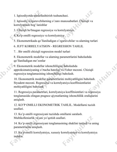 iqtisodiyotda modellashtirish va ekonometrik tahlil — DOCX