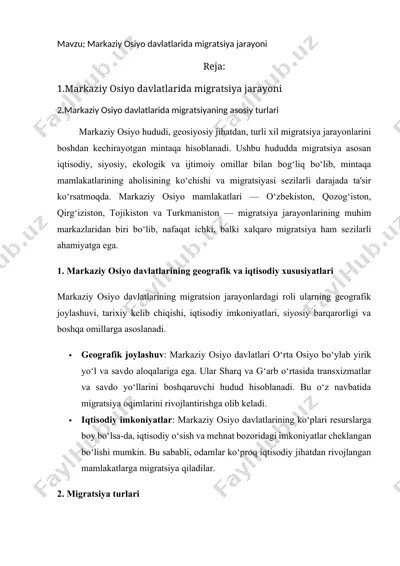 markaziy osiyo davlatlarida migratsiya jarayoni — DOCX
