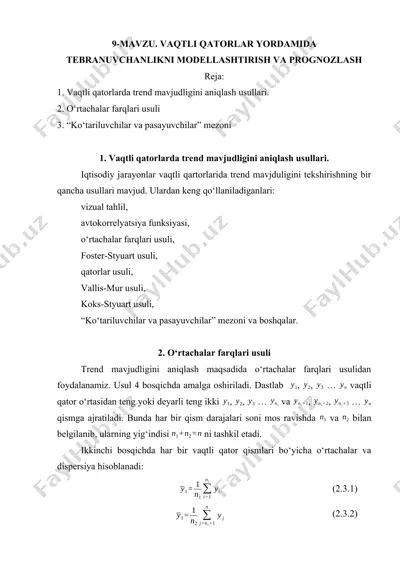 vaqtli qatorlar yordamida tebranuvchanlikni modellashtirish va prognozlash — DOCX