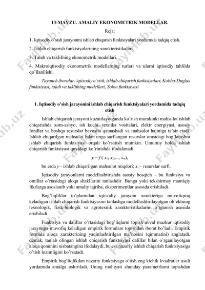 amaliy ekonometriya va ishlab chiqarish funktsiyalari taqdimoti — DOCX