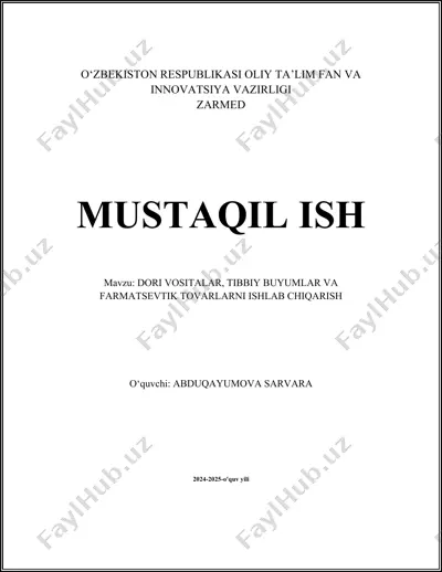 dori vositalari, tibbiy buyumlar va farmatsevtik mahsulotlarni ishlab chiqarish texnologiyalari — DOCX