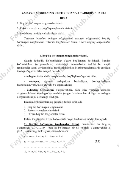 modelning keltirilgan va tarkibiy shakli — DOCX
