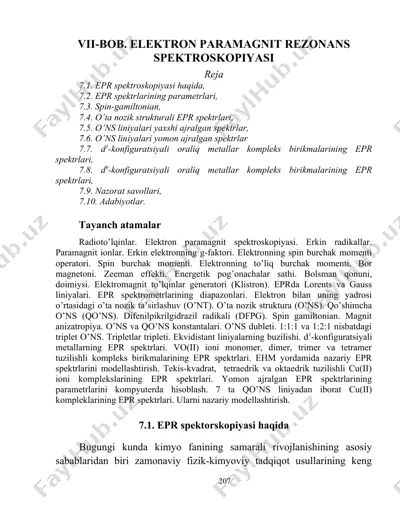 elektron paramagnit rezonans spektroskopiyasi (epr) — DOCX