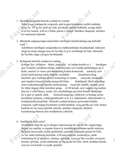 tibbiyot bo‘yicha birinchi yordam ko‘rsatish qo‘llanmasi — DOCX