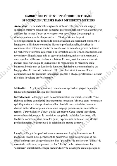 l'argot des professions : étude des termes spécifiques utilisés dans différents métiers — DOCX
