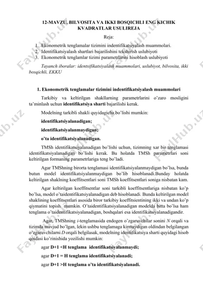 ekonometrik tenglamalar tizimini indentifikatsiyalash va parametrlarni hisoblash usuli — DOCX