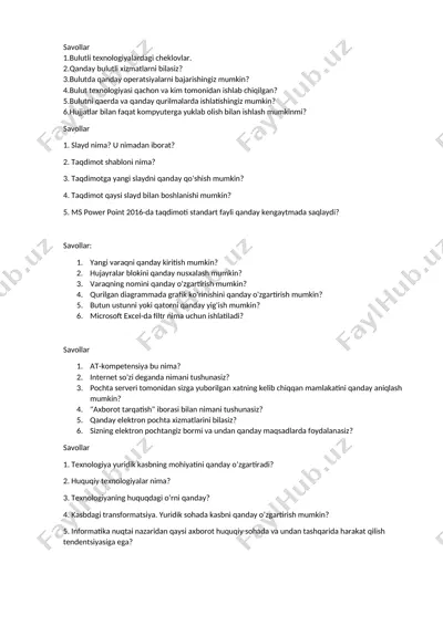 savollar to‘plami — DOCX