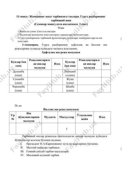 жамоанинг шахс тарбиясига таъсири. гуруҳ раҳбарининг тарбиявий иши — DOCX