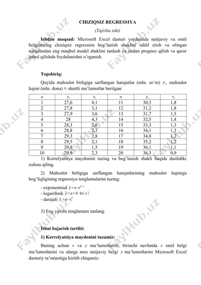chiziqsiz regressiya (tajriba ishi) — DOCX