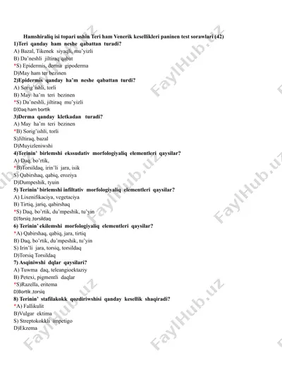 hamshiraliq isi topari ushin teri ham venerik kesellikleri paninen test sorawlari (42) — DOCX