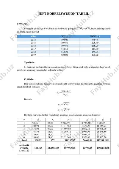 juft korrelyatsion tahlil — DOCX