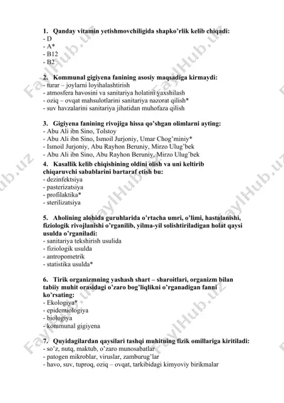kommunal gigiyena faniga oid savollar to'plami — DOCX