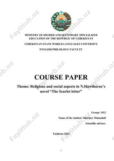 religious and social aspects in n.hawthorne’s novel “the scarlet letter” — DOCX