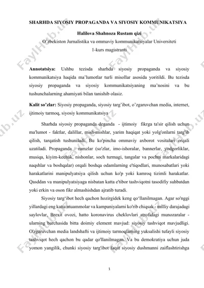 sharhda siyosiy propaganda va siyosiy kommunikatsiya — DOCX