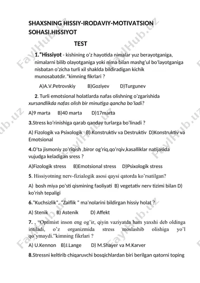 shaxsning hissiy-irodaviy-motivatsion sohasi.hissiyot test — DOCX