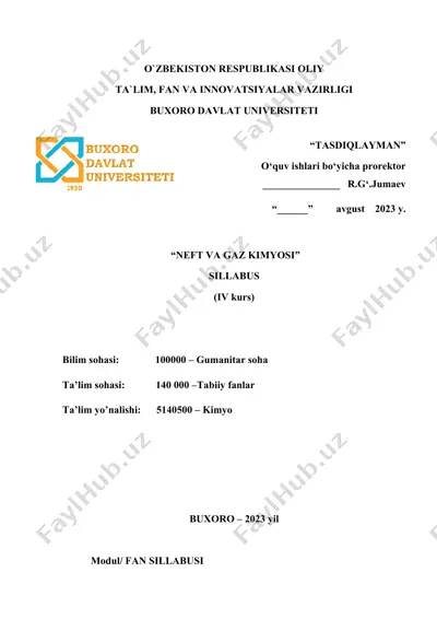 neft va gaz kimyosi sillabus (iv kurs) — DOCX