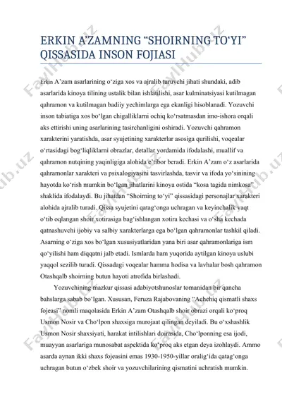 erkin a’zamning “shoirning to‘yi” qissasi tahlili — DOCX