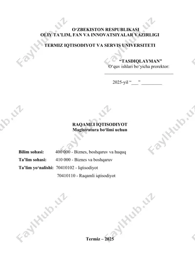 raqamli iqtisodiyot magistratura uchun modul i fan sillabusi — DOCX