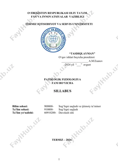 patologik fiziologiya fani bo‘yicha sillabus — DOCX