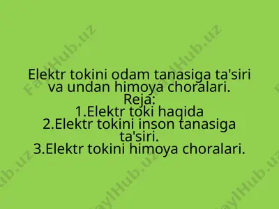 elektr tokini odam tanasiga ta'siri va undan himoya choralari — PPTX