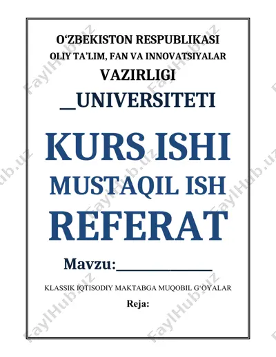 klassik iqtisodiy maktabga muqobil g‘oyalar — DOCX