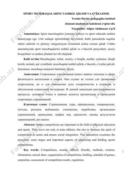 sport musobaqalarini tashkil qilish va o‘tkazish — DOCX